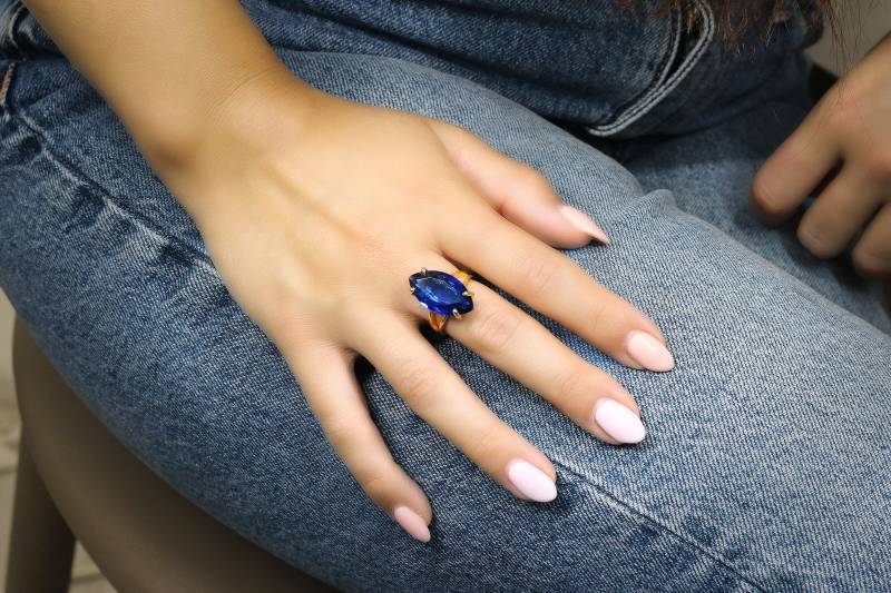 Marquise Saphir Ring 14K Solid Goldring September Birthstone Handgemachter Langer Edelstein von AnemoneJewelry