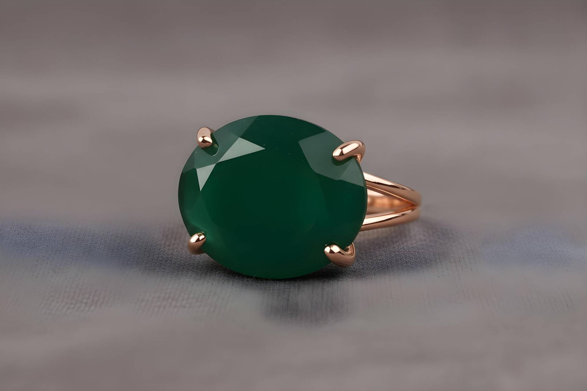 Ovaler Statementring, Grüner Onyxring, Edelsteinring, Roségoldring Für Frauen von AnemoneJewelry