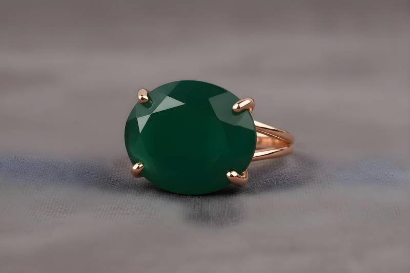 Ovaler Statementring, Grüner Onyxring, Edelsteinring, Roségoldring Für Frauen von AnemoneJewelry