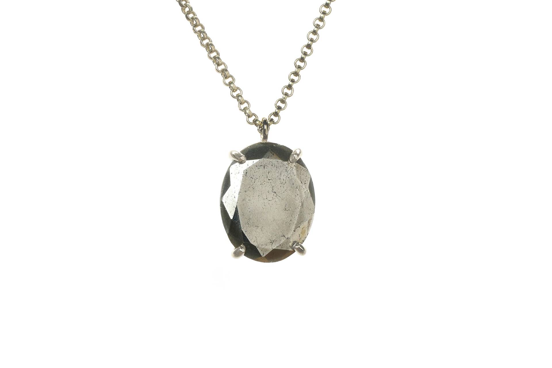 Pyrit Halskette Energie Kristall Edelstein Silber Oval Cut Anhänger Lange von AnemoneJewelry