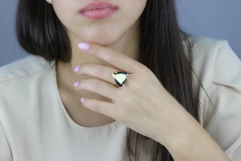 Pyrit Ring Silber Edelstein Trillion Dreieck Großer Stein Statement Eisen von AnemoneJewelry