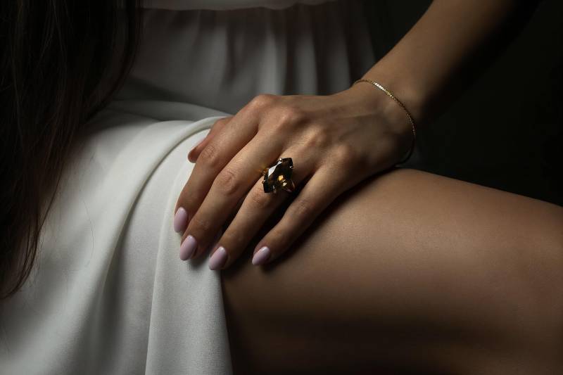 Rauchquarz Ring Langer Goldring Marquise Edelsteinring Doppelbandring Cocktailring Für Frauen von AnemoneJewelry