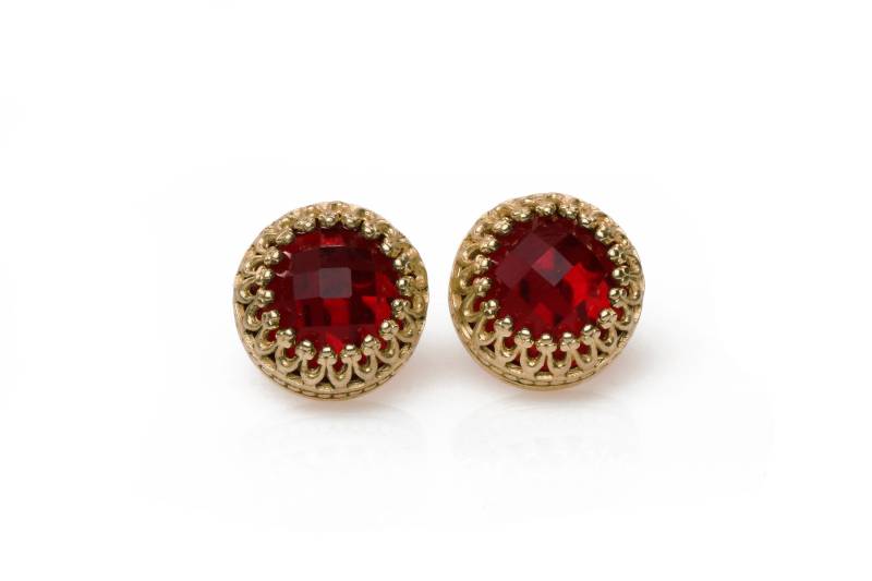 Rose Gold Granat Ohrringe Ohrstecker Januar Birthstone Geburtstagsgeschenk Für Sie Brautjungfer von AnemoneJewelry