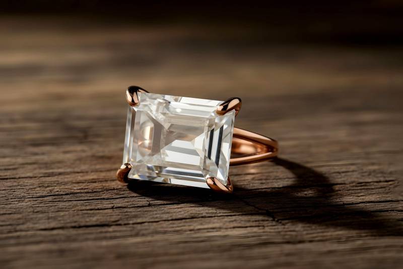 Rose Gold Kristall Quarz Ring Rechteck Breiter Statement von AnemoneJewelry