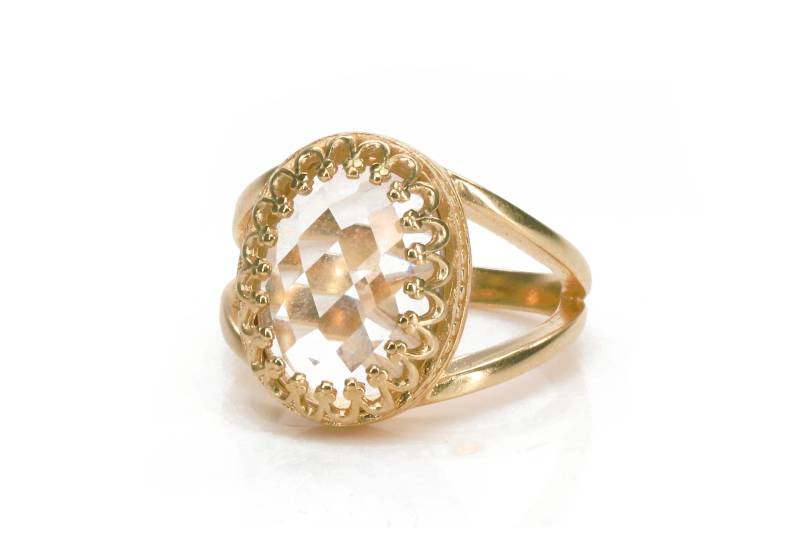 Rose Gold Quarz Ring Kristall Edelstein Roségold Gefüllt Feminine Ringe Reflektierender Bling von AnemoneJewelry