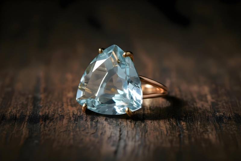 Rosegold Blautopas Ring Trillion Dreieck Stein 14K Rose Gold Doppelbandring Oktober Birthstone von AnemoneJewelry