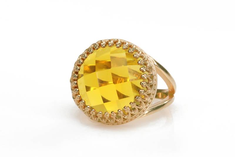 Rosegold Citrin Ring November Birthstone Doppelbandring Runder Edelstein Geburtstagsgeschenk Ringe Für Frauen von AnemoneJewelry