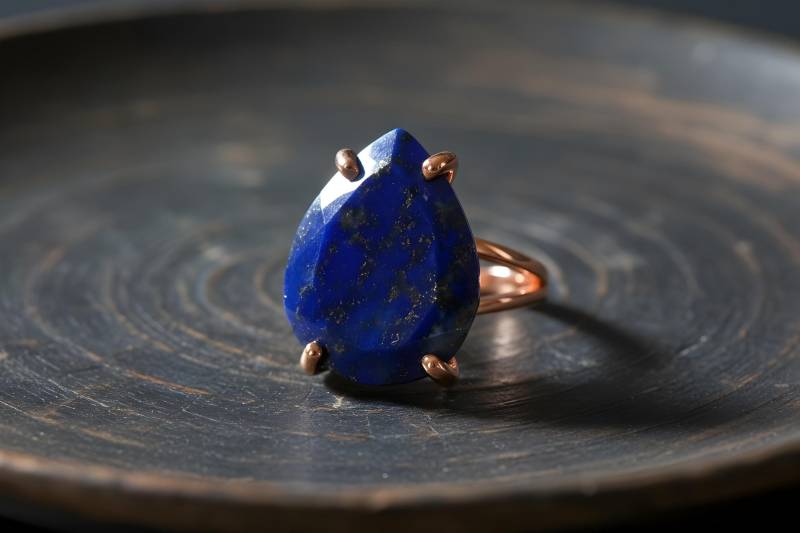 Lapislazuli Birnenring 14K Roségold Teardrop Edelstein Statement September Birthstone Schmuck von AnemoneJewelry