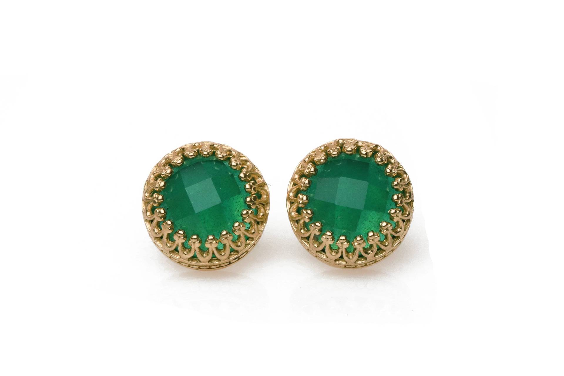 Roségold-Ohrringe Grüner Onyx-Ohrringe Smaragd-Ohrringe Edelstein-Ohrringe Roségold-Ohrstecker Rotgold-Ohrstecker Grün-Ohrringe von AnemoneJewelry