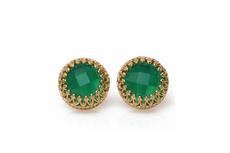 Roségold-Ohrringe Grüner Onyx-Ohrringe Smaragd-Ohrringe Edelstein-Ohrringe Roségold-Ohrstecker Rotgold-Ohrstecker Grün-Ohrringe von AnemoneJewelry