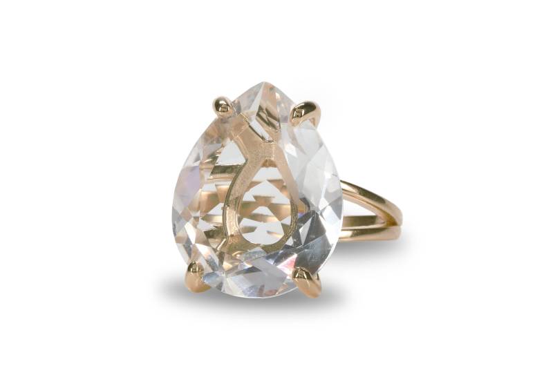 Roségold-Ring Kristallquarz-Ring Tropfenstein-Ring Rotgold-Ring Großer Cocktail-Ring Edelstein-Ring von AnemoneJewelry