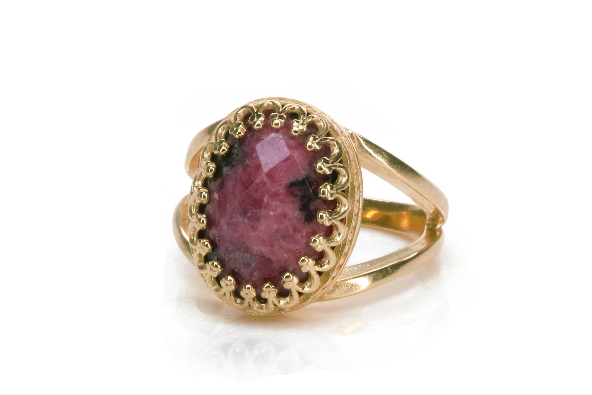 Rotgold Rhodonit Ring Roségold Edelstein Femininer Für Mutter Jeden Tag Oval Geschenke Mit Gravur von AnemoneJewelry