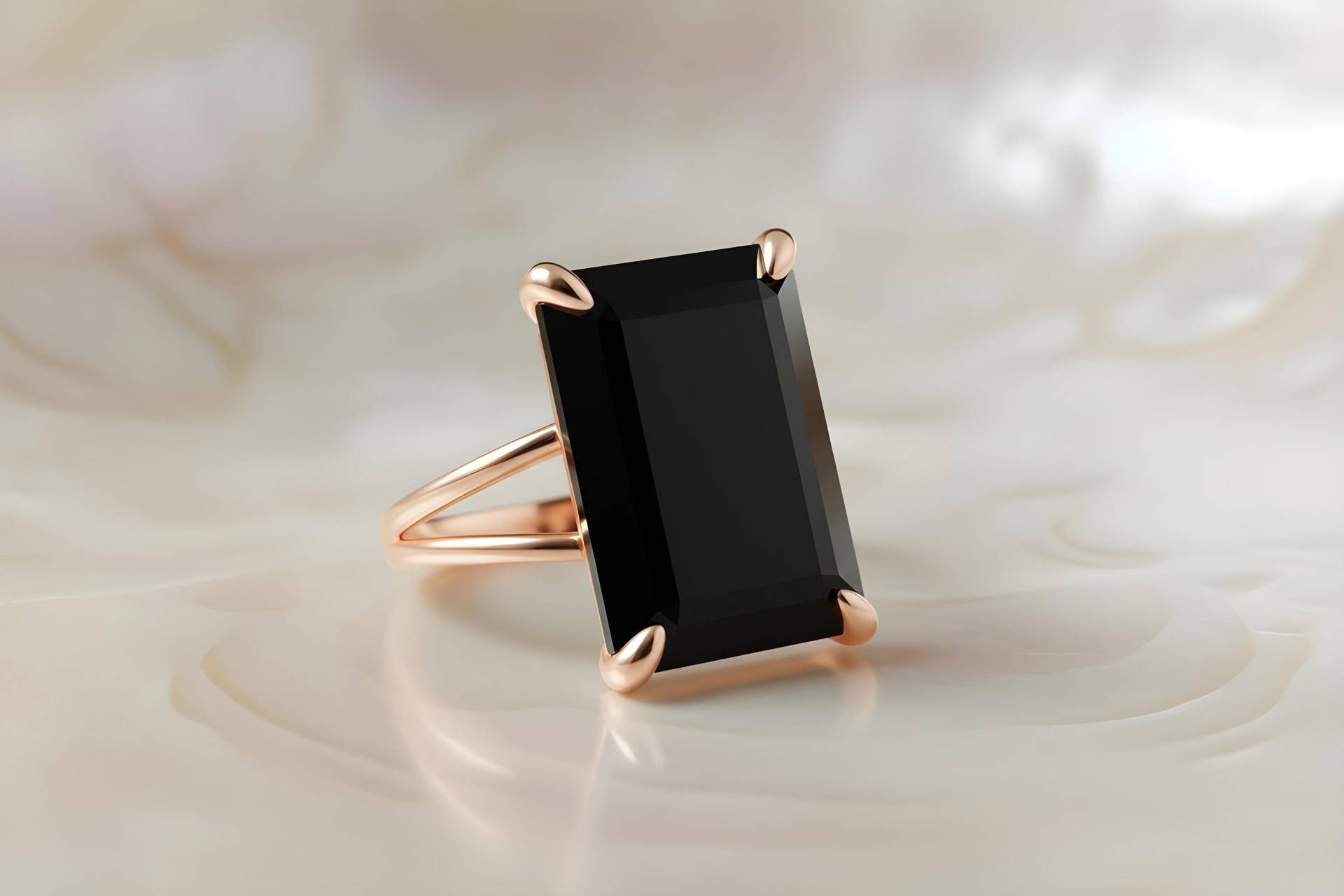 Schwarzer Onyx Ring - Rechteckiger Roségoldring Feiner 14K Goldring Massivgoldring Edelstein-Ringe Für Frauen von AnemoneJewelry