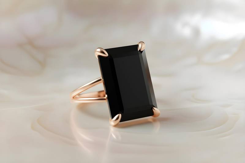 Schwarzer Onyx Ring - Rechteckiger Roségoldring Feiner 14K Goldring Massivgoldring Edelstein-Ringe Für Frauen von AnemoneJewelry
