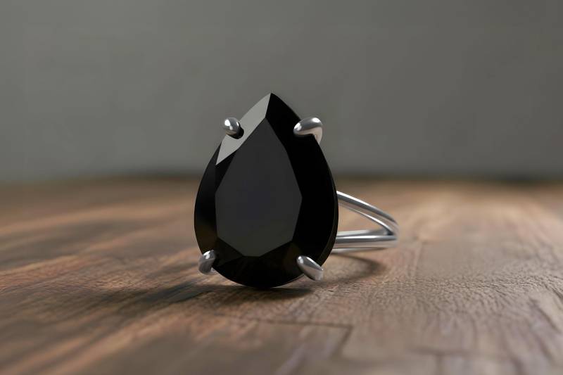 Schwarzer Onyxring Edelsteinring Tropfenring 925Er Silberbirnenring Statement-Ring Weißgold Ring von AnemoneJewelry