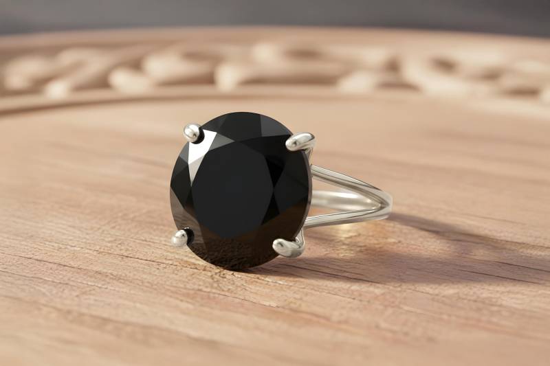 Silber Schwarzer Onyx Ring Benutzerdefinierte Form Edelstein Schwarzer Stein Silberring Vintage Stil Solitär von AnemoneJewelry