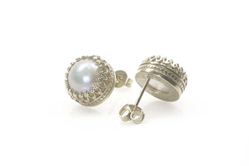 Silberperlen-Ohrringe Ohrstecker Süßwasser-Perlen-Ohrringe Brautohrringe Hochzeitsohrringe von AnemoneJewelry