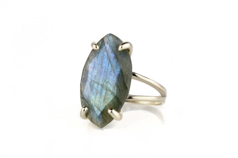 Silberring Mit Labradorit - Marquise-Ring Edelstein-Ring Halbedelstein-Ring Statement-Ring Prong-Ring von AnemoneJewelry