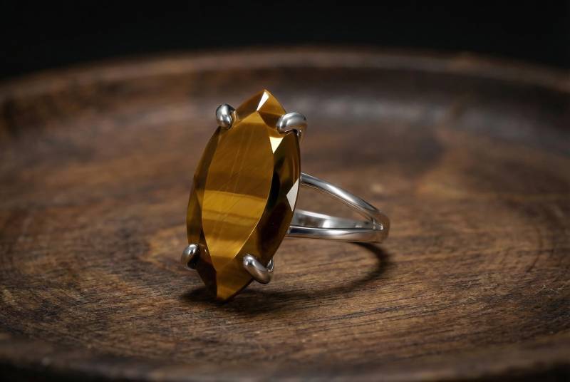 Tigerauge Silber Marquise Schliff Ring 925 Sterling Schmuck Braun von AnemoneJewelry