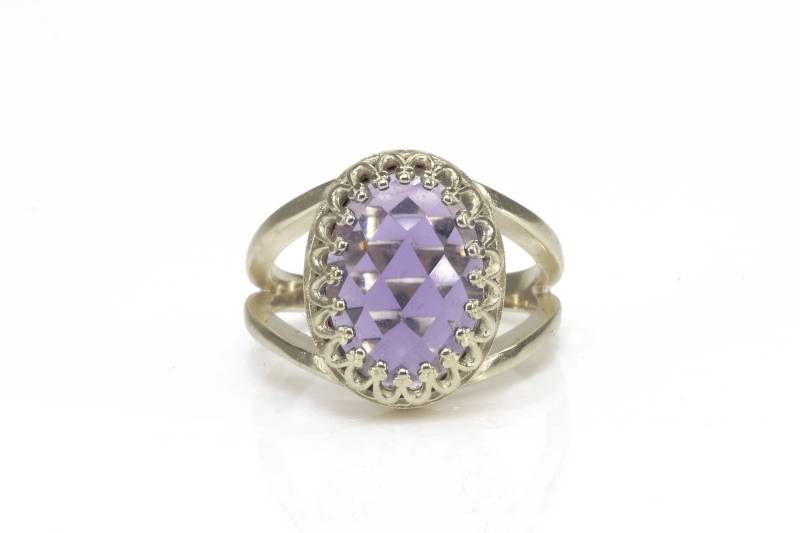Vintage Amethyst Ring Silber Oval Prong Setting Versprechen Birthstone Februar von AnemoneJewelry
