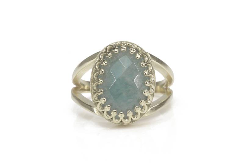 Vintage Aquamarin Ring Silberring Edelstein März Geburtsstein Kronenring Brautring Stein von AnemoneJewelry