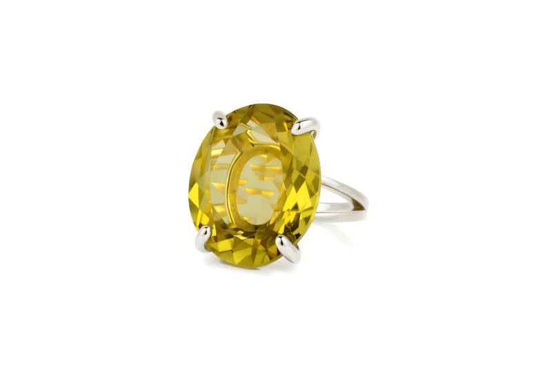 Zitronenquarzring Gelber Quarzring Silberring Im Ovalschliff Großer Polierter Edelsteinring Langer Statement-Ring von AnemoneJewelry