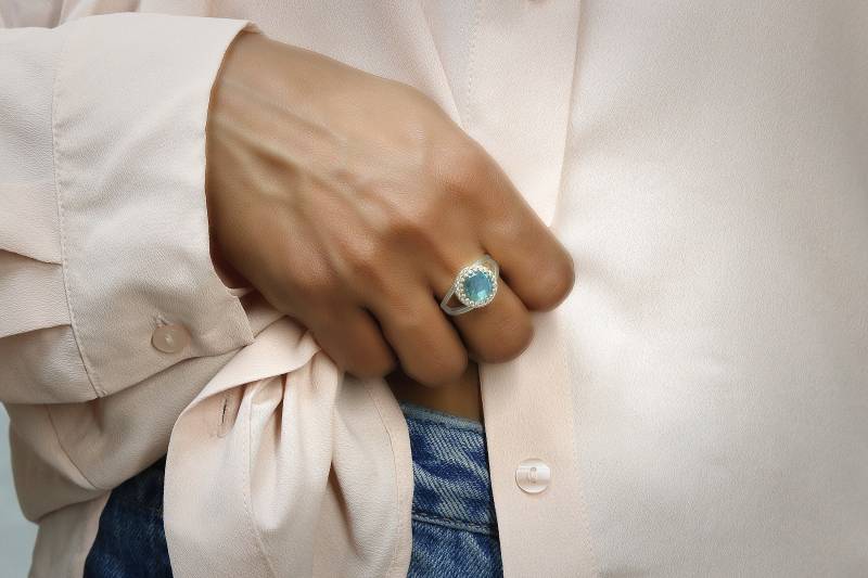 sterling Silber Ring Labradorit Schmuck Edelstein Grauer Filigraner Brautring von AnemoneJewelry