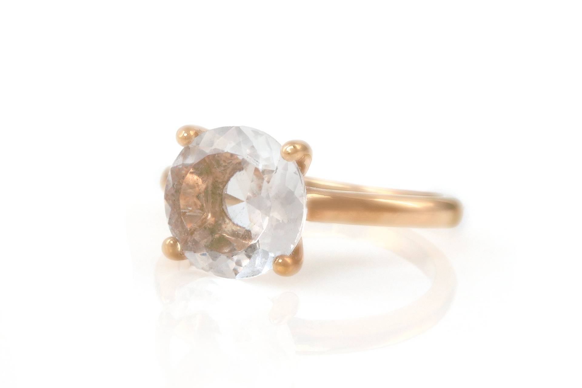 14K Rose Gold Ring Kristallquarz Edelstein Klarquarz Ringe Reflektierender Runder Prong Setting 14K Rose Gold Ring Kristallquarz Edelstein Klarquarz Ringe Reflektierender Runder Prong Setting von AnemoneUnique