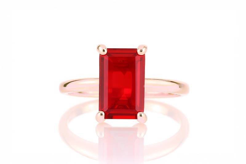 14K Rose Gold Rubin Ring Verlobungsring Schlichter Solitär Minimalist Rechteck Rotgold Ringe von AnemoneUnique