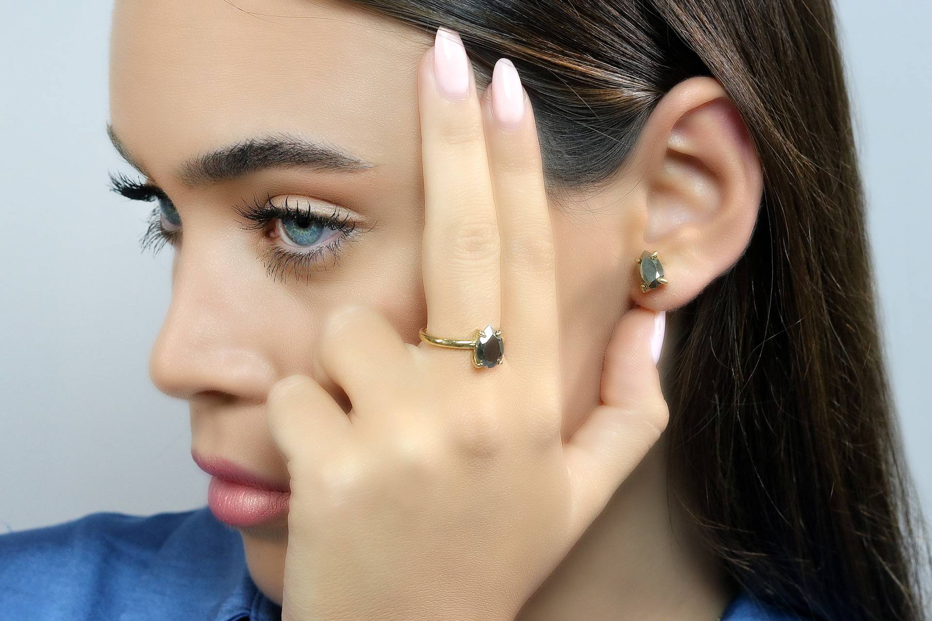 18K Gold Vermeil Pyrit Ring Gefüllter Für Frauen Solitär Edelsteinring Im Birnenschliff In von AnemoneUnique