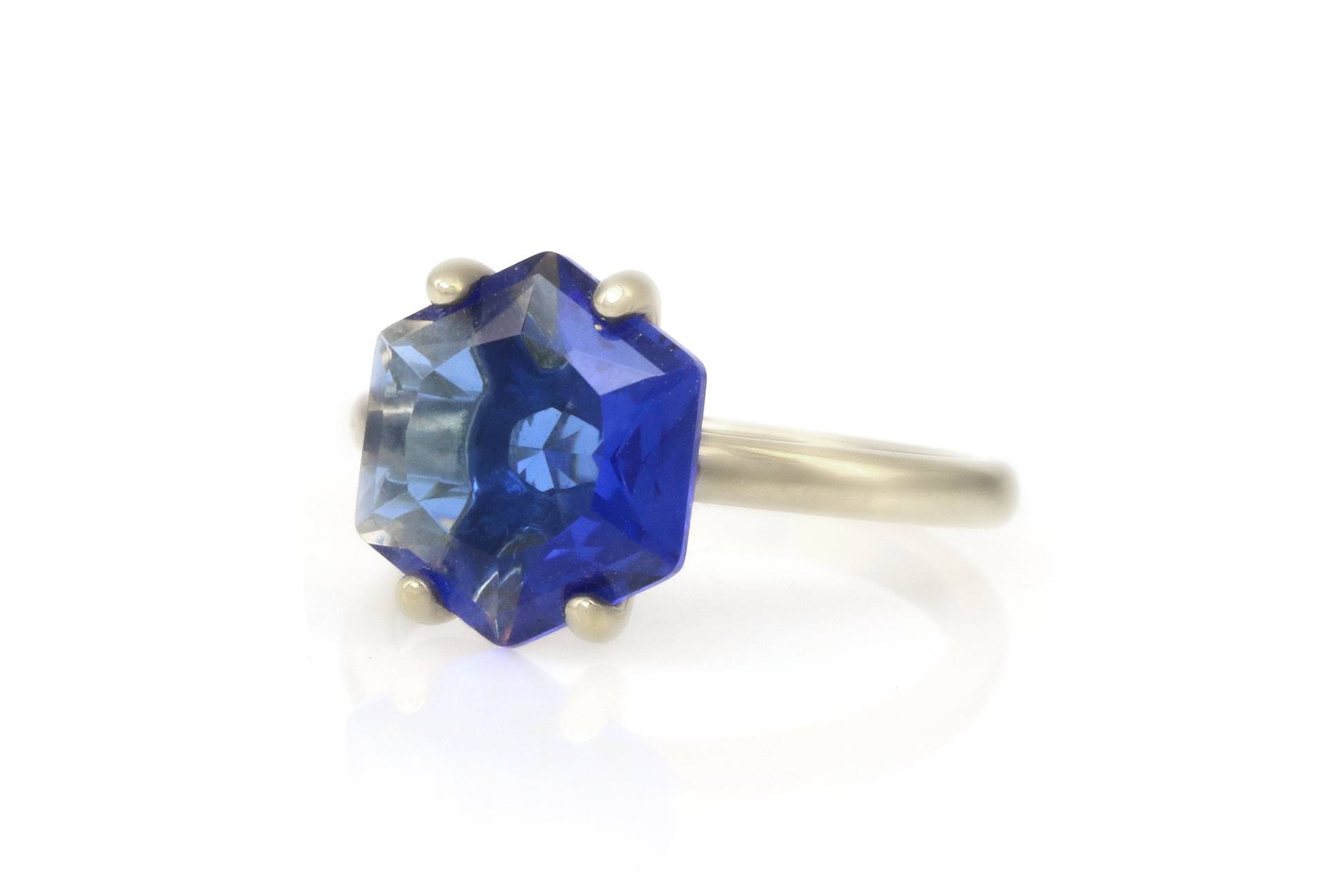 925 Silber Saphir-Ring Sechseckiger Blauer Edelstein-Ring September-Geburtsstein-Ring Verlobungs-Saphir-Ring von AnemoneUnique