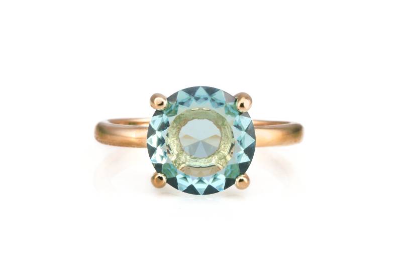Blauer Topas Ring Rose Gold Frauenringe Edelstein Ringe Oktober Birthstone Stapelringe Stapelbare von AnemoneUnique