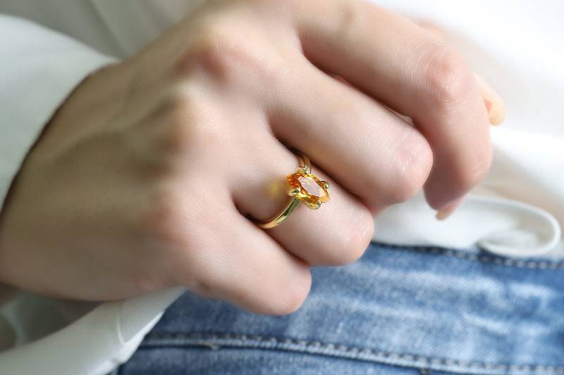 Citrin Ring Marquise Cut Solitaire 18K Verlobungsring Gold Edelstein November Birthstone von AnemoneUnique
