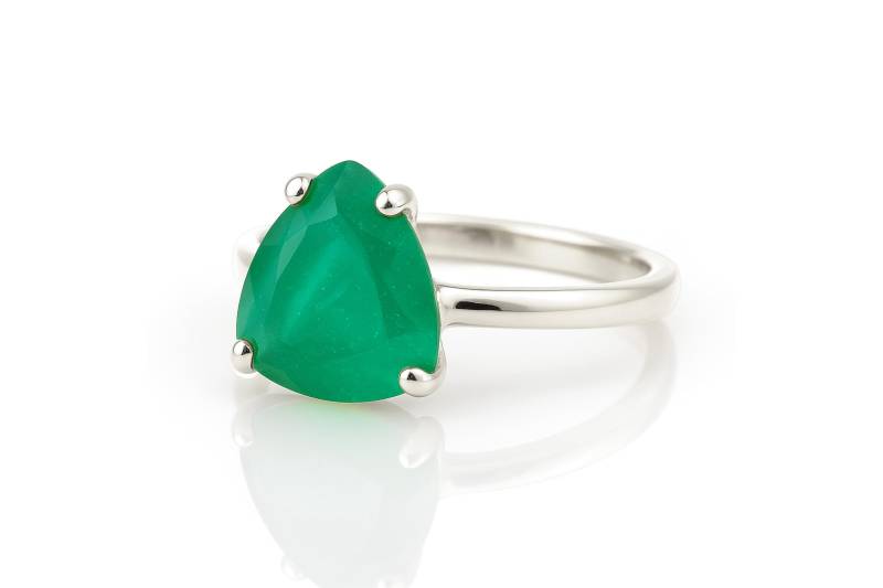 Dreieck Ring Trillion Zarte Silber Grüner Geburtstagsgeschenk Freundschaftsring Onyx von AnemoneUnique