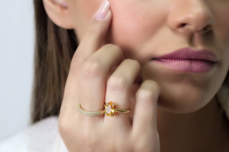 Gold Teardrop Ring Versprechen Citrin Birnbaum Tropfen Goldring Geburtstagsring Schwestern Mom von AnemoneUnique