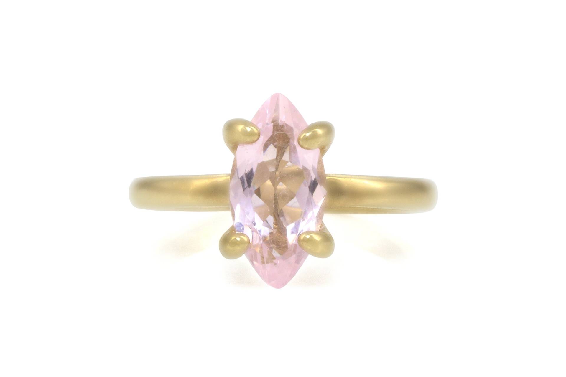 Marquise Schnitt Rosenquarz Ring Solitär Quarzring Cocktailring Rosa Quarz Goldring Edelstein Für Frauen von AnemoneUnique