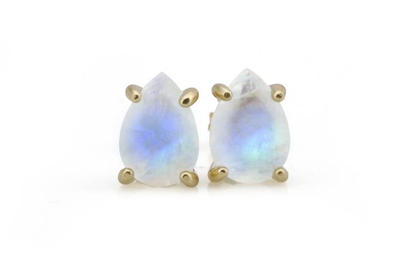 Mondstein Regenbogen Ohrringe Gold Tropfen Post Roségold Benutzerdefinierte Edelstein von AnemoneUnique