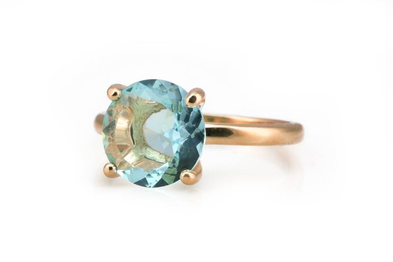 Roségold-Ring Blautopas-Ring Edelstein-Ring Runder Steinring Cocktail-Ring 10 Mm Ringe Facettierter Stein Ring von AnemoneUnique