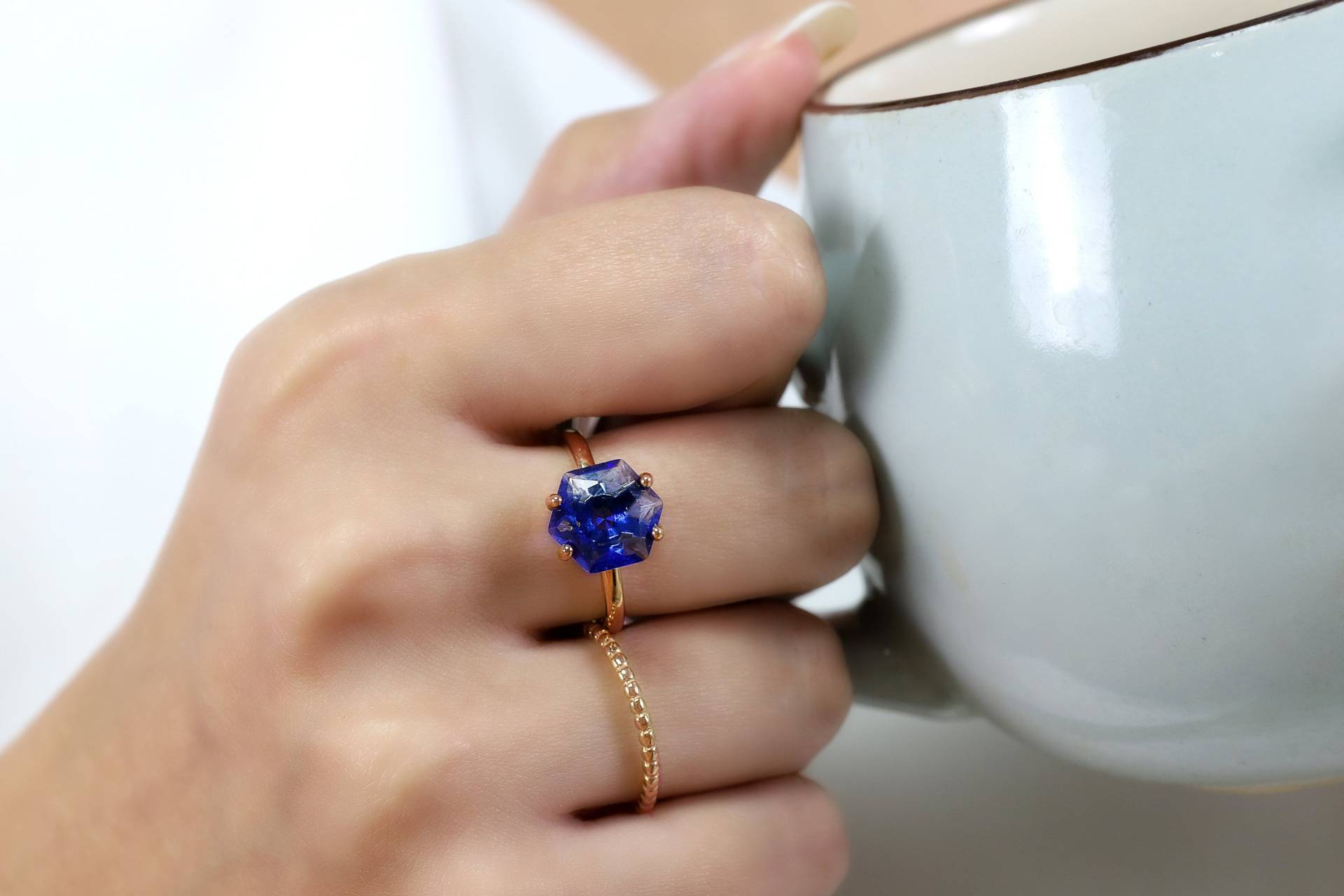 Saphir Rosegold Verlobungsring 18K Gold Ring September Blauer von AnemoneUnique