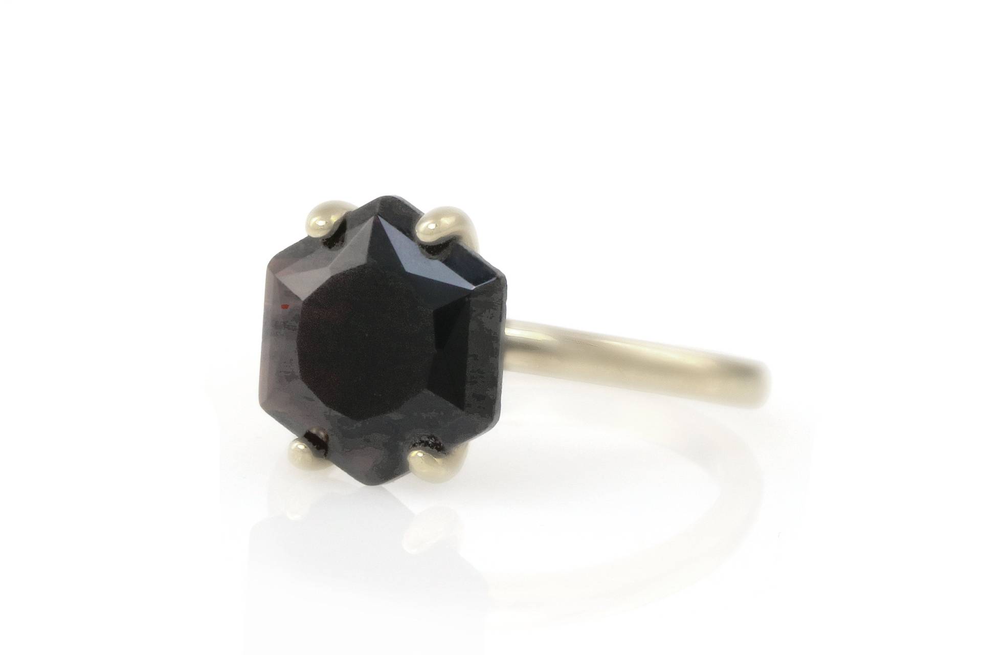 Schwarzer Onyx-Silberring Und Goldener Diamant-Alternativring Onyx-Ring Aus Sterlingsilber Sechseckiger Ring Onyx von AnemoneUnique