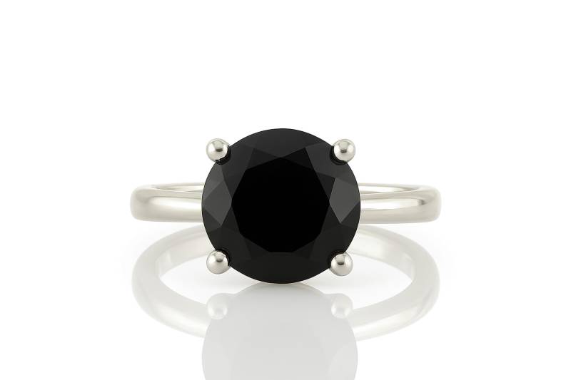 Schwarzer Onyx Ring Silber Bandring Alternative Mit Schwarzem Diamant Zarter Steinring Jubiläumsschmuck Versprechen von AnemoneUnique
