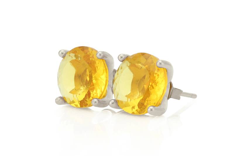 Silber Citrin Ohrringe Runde Prong Braut Edelstein Hochzeitsohrringe Ohrstecker November Birthstone von AnemoneUnique