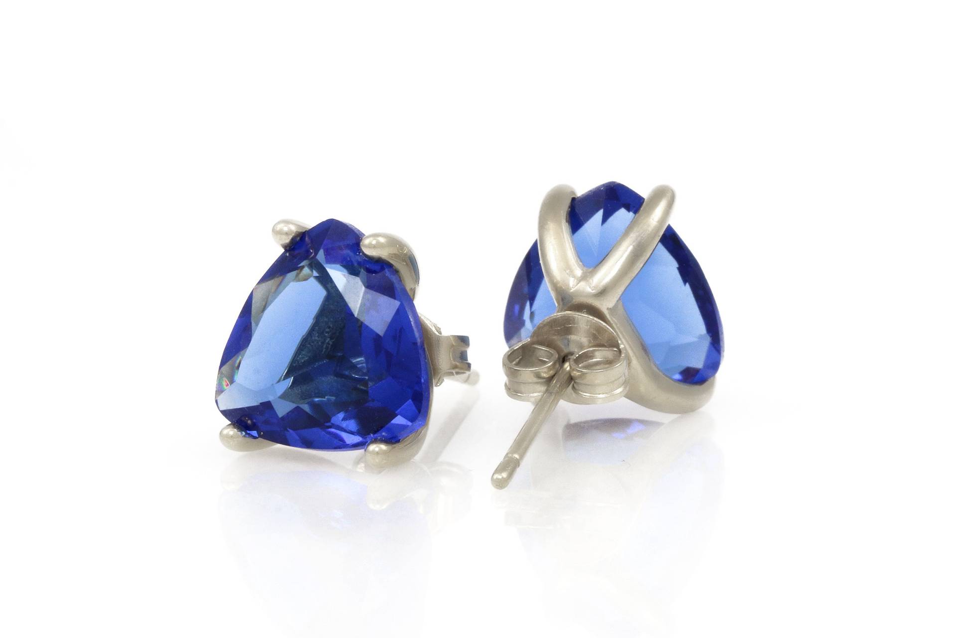 Silber Saphir Ohrringe Dreieck Ohrstecker Brautjungfer Geschenke Hochzeit Sapphire Palladium Geschenk Für Frau von AnemoneUnique