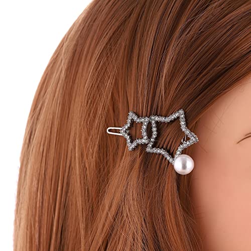 Aneneiceera Ausgehöhlte Kristall Stern Haarspange Silber Haarspange Ein Wort Clip Strass Haarnadel Perle Kopfbedeckungen Dekorative Haarnadeln Kopfbedeckung Braut Haarschmuck Für Frauen(Silber) von Aneneiceera