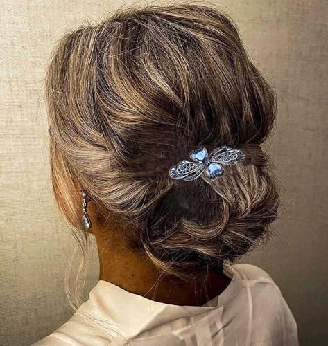 Aneneiceera Blau Kristall Hochzeit Haarspange Haarspange Molan Strass Schwarz Haarspangen Clips Bling Braut Kopfschmuck Herz Kopf Clip Kopfbedeckung Braut Haarschmuck für Frauen und Mädchen (Liebe) von Aneneiceera