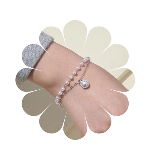 Aneneiceera Boho Armband mit Perlenanhänger, Perlenkette, modisches Perlenarmband, Silber, Handkette, Hochzeitsschmuck für Frauen und Mädchen, Brautjungferngeschenke (Silber) von Aneneiceera