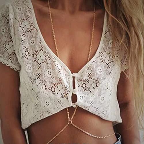 Aneneiceera Boho BH Körper Kette Einfach Bikini Glänzende Kreis Kette Sommer Strand Gold Bauch Körper Ketten Geschirr Halskette Modeschmuck Nachtclub Körper Accessoire Für Frauen Und Mädchen von Aneneiceera