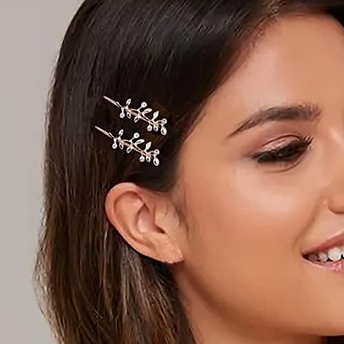 Aneneiceera Boho Blatt Haarspange Vintage Gold Kristall Haar Pin Retro Haarspange Braut Strass Haar Bobby Pins Tragen Haar Klemmen Hochzeit Haar Zubehör Für Frauen Und Mädchen 2pcs(gold) von Aneneiceera