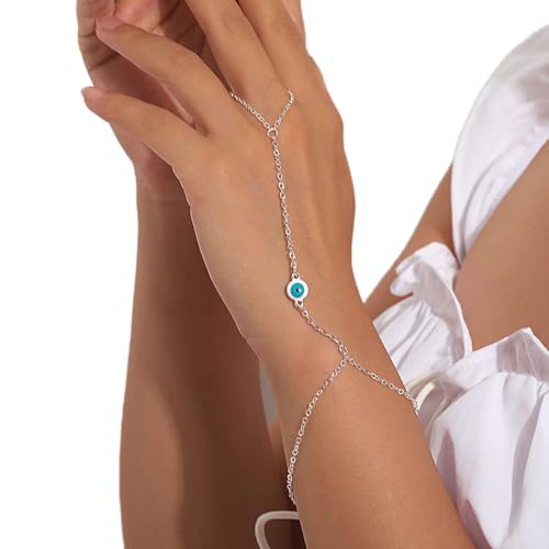 Aneneiceera Boho Blaue Augen Silber Armband Silber Ring Handgelenk Armband Vintage Sklave Armband Minimalistische Ring Kette Armband Handkette für Frauen und Mädchen von Aneneiceera