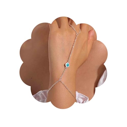 Aneneiceera Boho Blaue Augen Silber Armband Silberring Handgelenk Armband Vintage Sklaven Armband Minimalistischen Ring Kette Armband Handkette Für Frauen Und Mädchen von Aneneiceera